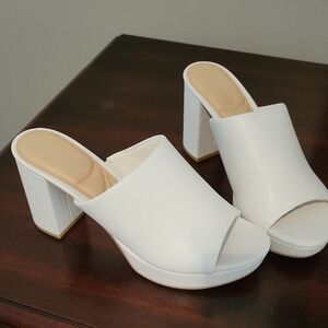 White Block Heel Mules Size 8.5